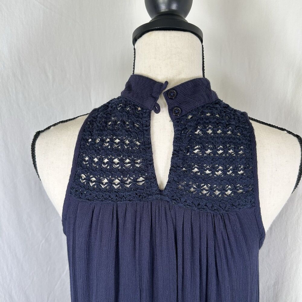 Band Of Gypsies Navy High Neck Crochet Crepe Gauze Dress Women’s M Boho - Picture 4 of 10